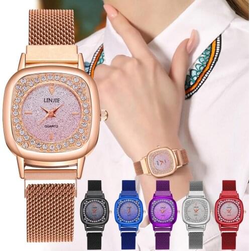 2020 New Style Women For Watch Magnet Rhinestone Square Watches Ladies Dress Quartz Wristwatch Bracelet Black Clock Gift Relogio