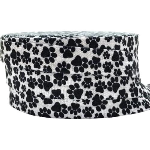 5/8" Stretchy Pug Dog Paw Print Fold Over Elastic 10yards FOE Ribbon Webbing for Girls Hair Tie Hair Sewing Accessory Decoration