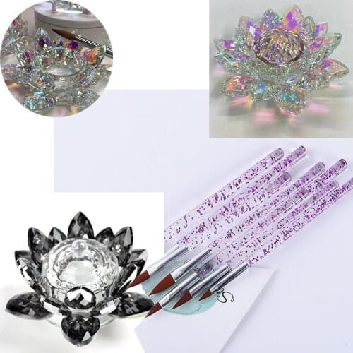 5pc Acrylic Liquid Brush Kits/Acrylic Powder Print Pen Set Lotus Cup Manicure Tool Brush/Pens/Cup-With Lid# TB3132