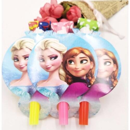 6pcs Elsa and Anna Funny Whistle Children Birthday Party Supplies Blowout Baby Birthday Party Supplies Set