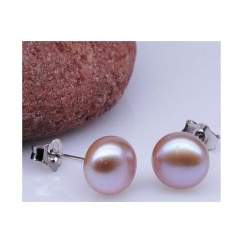 8-9mm Purple Color Natural Pearl Earrings Cultured Wedding Bridal Earrings Freshwater Fashion Jewelry
