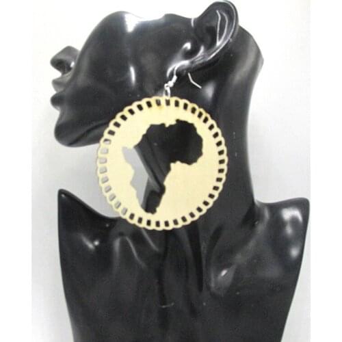 8cm Laser Cut African Map Wood Earrings
