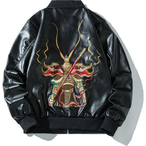 Bjcjwf 2021 New Spring & Autumn Brand Bomber jacket Casual Motor Leather Jacket for Men Pilot Embroidery PU Leather hommes veste