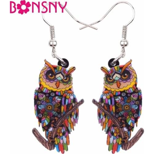 Bonsny Big Acrylic Stud Drop Dangle Owl Bird Long Earrings 2017 New Fashion Animal Jewelry For Women Girls Bijoux Accessories