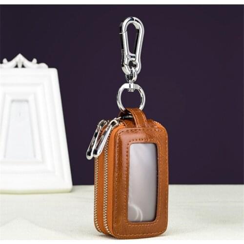 New Arrival Genuine Leather Men Car Key Holders Housekeeper Multifunctional Double Zipper Square Home Key Case Women Key Wallet