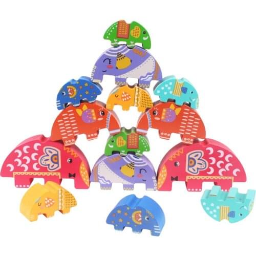 Baby Pre School Learning Toy Kids Educational Wooden Blocks Stack Elephant Balance Game Training Hands Eye In Classic Printing