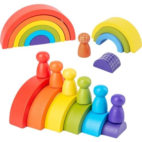 Baby Montessori DIY Assembled House Rainbow Building Blocks Creative Stacking Balance Game Educational Toy For Children Gifts