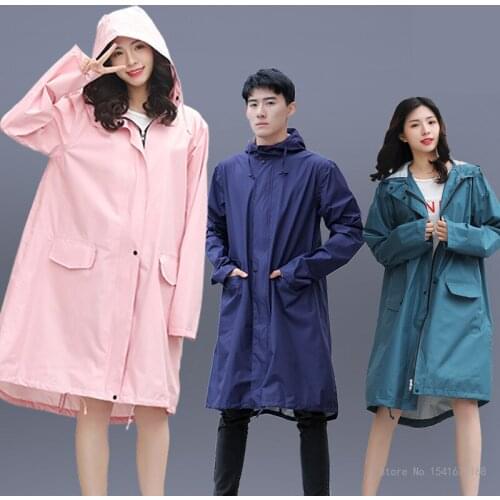 Mens and womens new fashion long raincoat with hood waterproof and rainproof jacket