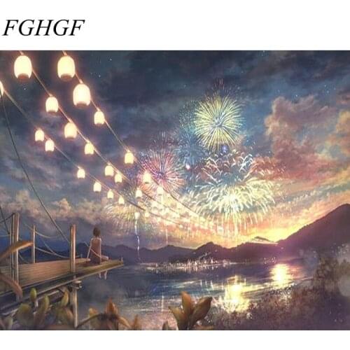 FGHGF Unframed Fireworks DIY Painting By Numbers Wall Art Picture Canvas Painting Abstract Modern Home