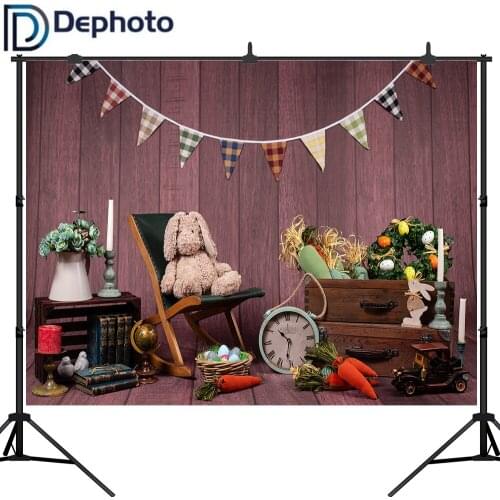 Dephoto Happy Easter for Photography Background Bunny Toys Wood Floor for kids child baby booth Photo Backdrop shoot studio prop