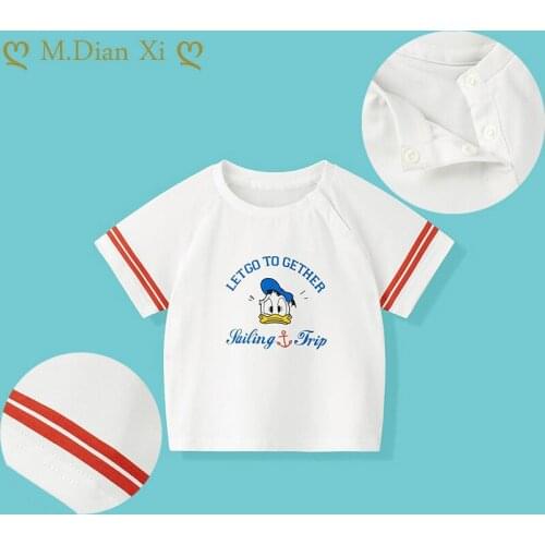 Baby Boys Girls Unisex Cartoon Duck T-shirt Children Boys Short Sleeves White Tees Baby Kids Cotton Tops for Girls Clothes 1-7Y