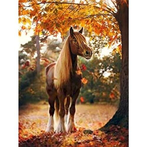 GATYZTORY 5D DIY Diamond Painting Horse Tree Cross Stitch Kit Mosaic Diamond Embroidery Scenery Full Square Drill Home Decoratio