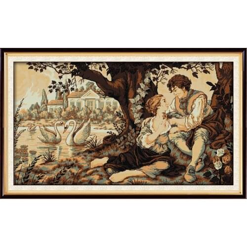 The Swan Lake And The Lovers Chinese Cross Stitch Kits Ecological Cotton Stamped Printed 14 11CT DIY Wedding Decoration For Home