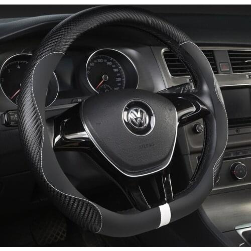 D Shape Leather Car Steering Wheel Cover Four Seasons Steering Wheel Hubs for VW GOLF 7 8 2015 POLO JATTA Interior Accessories