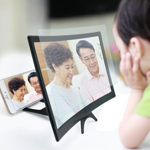 L6 12 inch Curve Phone Screen Magnifier Amplifier Projector HD Screen Magnifying Enlarger with Foldable Mobile Phone Stand