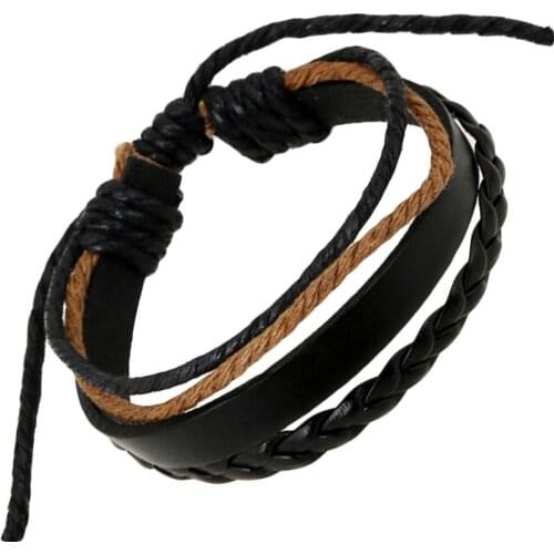 Retro Rope Adjustable Men Multilevel Bracelets Rope Hand Woven Bracelet For Women Braided Jewelry