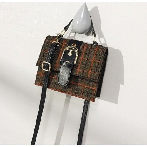 Fashion Womens Plaid Stripes Wool Belt Shoulder Bag Famous Brand Bag Women Luxury New Vintage Crossbody Bags For Women