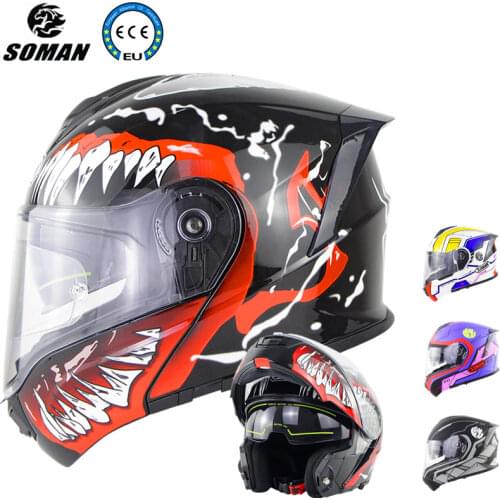 2021 Cool Modular Venom Helmet with Rear Spoiler ECE Approved Flip Up Motorcycle Helmet Dual Lenses Casco Moto Full Face Cascos
