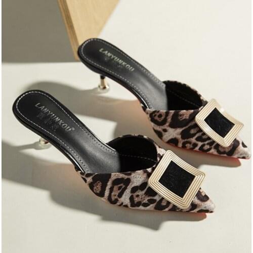 2021 Female Mules Thin Heels Slippers Fashion Summer Pointed Toe Slides New Flip Flops Outside Shoes Ladies High Heels Slippers