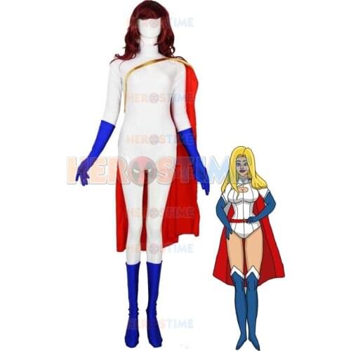 2016 Newest Power Girl Superhero Costume Hot sale female spandex halloween PowerGirl cosplay party girls women lady zentai suit