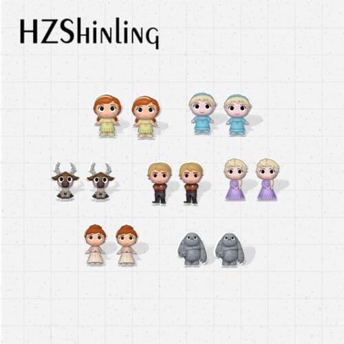 New Cartoon Anime Movies Elsa and Anna Princess Characters Elves Deer Epoxy Acrylic Resin Stud Earrings Handcraft Gifts