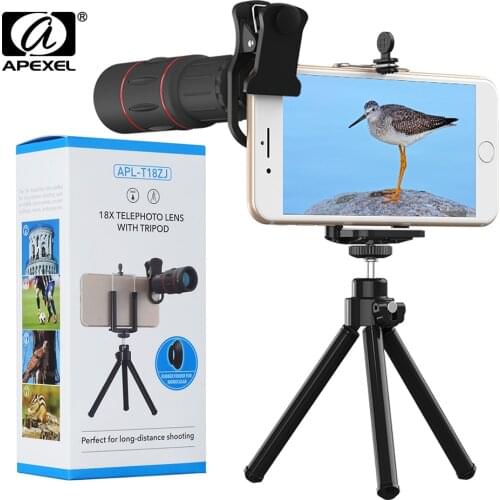 APEXEL 8 Pcs/lot Telefon Lens 18X Telescope with Tripod Zoom Camera Lenses for iPhone Xs max 7 8 Plus Xiaomi Samsung Wholesale