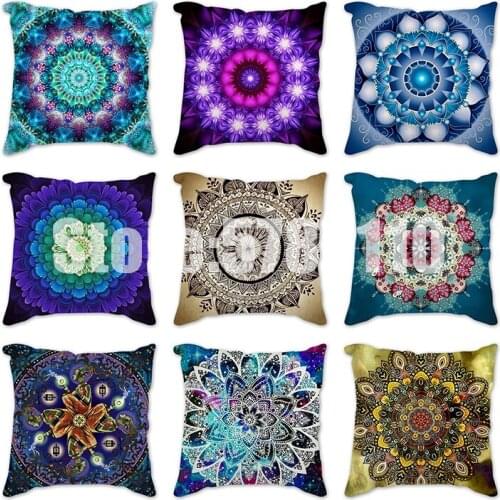 Mandala Pillow Cover Decorative Morocco Colorful Cushion Cover 45x45cm Boho Pillow Blue Polyester Throw Pillow Sofa Bed Car