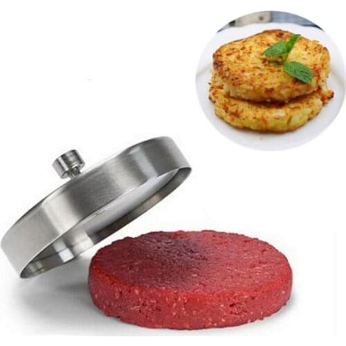 Stainless Steel Hamburger Patties Mold Maker Hand Operated Burger Press Kitchen Accessories Cooking Tools Silver Color