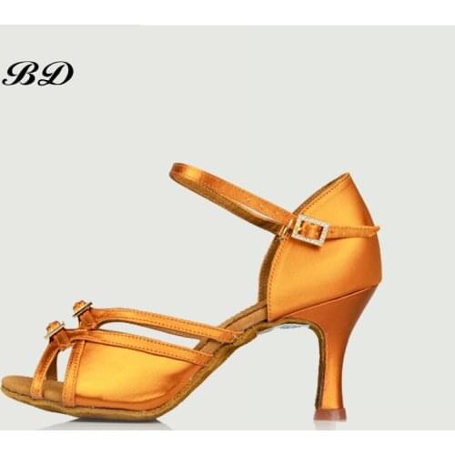 Profession Dance Shoes Ballroom Women Latin Shoes Women Girl Sandals BD 236 Authentic 3 Buckles Direct HEEL 7.5CM 2018 NEW Satin