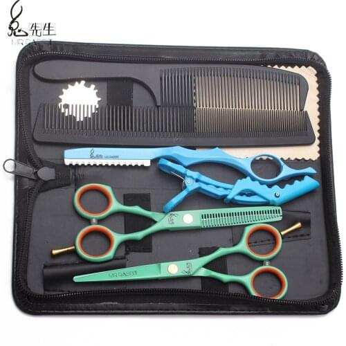 Suit 5.5" 16cm Stainless Mr Rabbit Green Professional Hairdressing Supplies Cutting Scissors Thinning Shears Hair Clippers M1104