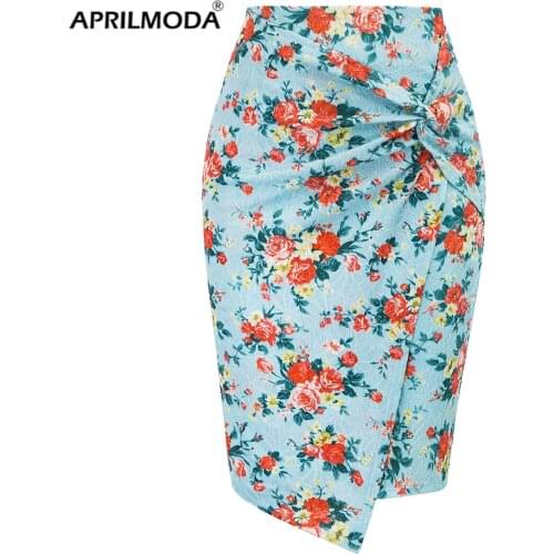 Retro Vintage Sexy Bodycon Womens Skirts 2021 New Knee Length Midi OL Pencil Office Floral Printed High Waist Bandage Skirt