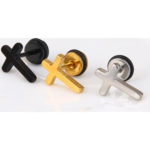 Black Cross Earring for Women Stainless Steel Jewelry Fashion Gifts for Woman Accessories Dangle Hip Hop Gold Earrings Wholesale