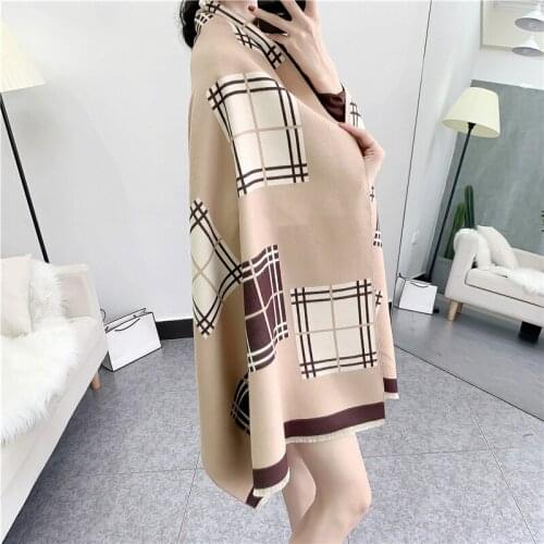 JIN-Swhbias Women Scarf Long Thicken Warm 190*65 Cashmere Scarves 2020 New Geometric Pashmina Winter Autumn Shawl Ladies Wraps