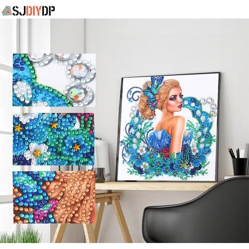 SJDIYDP Special Shaped Diamond Embroidery Beauty Lady Girls 5D Diamond Painting Cross Stitch Diamond Mosaic Full Drill Home Kits