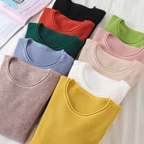 Korean Sweater Women Knitted Sweaters for Women Long Sleeve Basic White Sweater Plus Size Autumn Woman Knit Pullover Sweaters XL