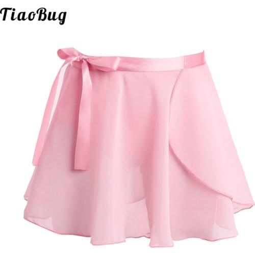 TiaoBug Kids Girls Dance Basic Classic Chiffon Mini Pull-On Wrap Tutu Skirt With Waist Tie Stage Performance Costume