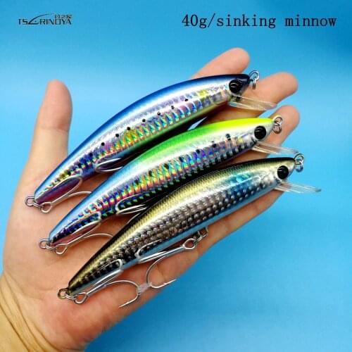 TSURINOYA 3PCS/LOT NEW DW37 Big Sinking Minnow Hard Lure 40g/12cm 6Colors 1# Hooks Isca Artificial Hard Bait Fishing Tackle