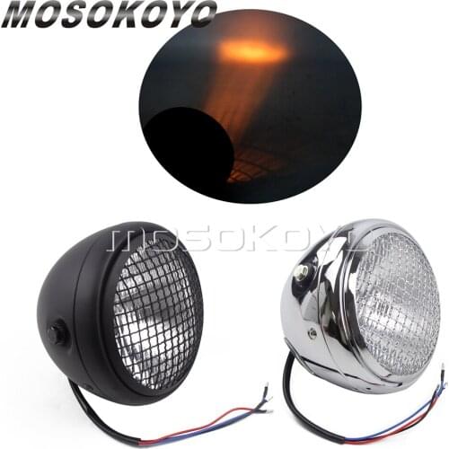 Motorcycle Retro Vintage Headlight 12V 60/55W Steel Mesh Grille Chrome/Black For Chopper Scrambler Yamaha Honda Custom Headlamp