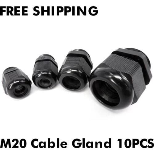 Waterproof IP68 Cable Gland 10pcs Cable entry Strain Relief Cord Grip M20 Grey Black Plastic Nylon