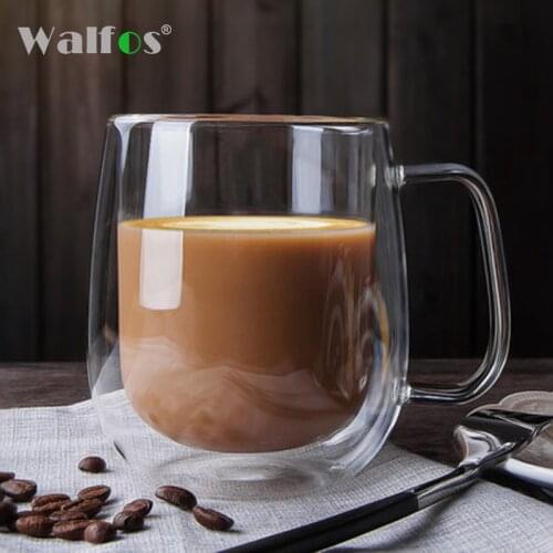 Walfos Resistant Double Wall Glass Coffee/Tea Cups And Mugs Travel Double Coffee Mugs With The Handle Mugs Drinking Shot Glasses