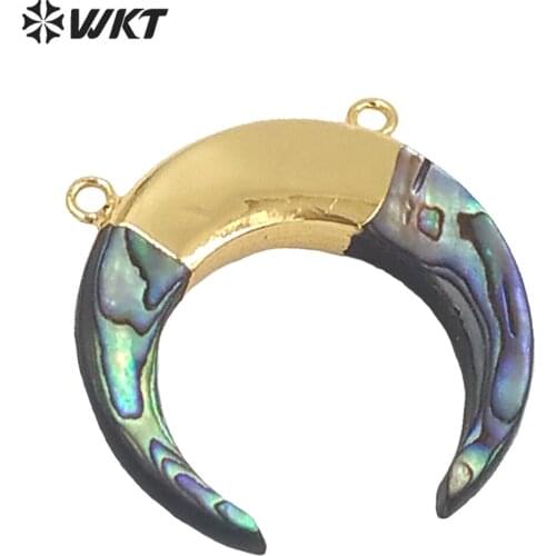 WT-P935 WKT 5pcs Shell Pendant with doulbe loops Latest design abalone shell crescent pendant paua moon shape pendant size 30mm