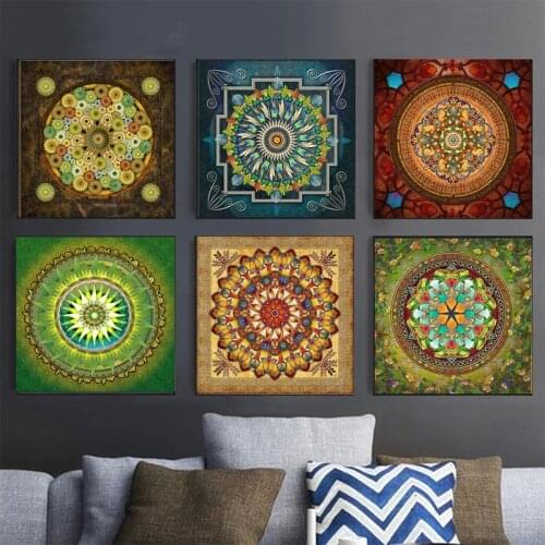 Yumeart Mandala Ornament Thangka Yoga Canvas Painting Religion Retro Print and Poster Wall Art Pictures Living Room Home Decor