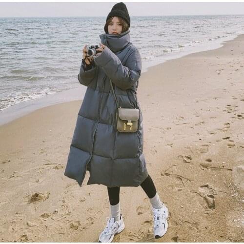 2020 Winter Thickened Minimalist Turn Down Collar Long-sleeved Women Loose Jackets Solid Color Cotton Padded Clothes C621