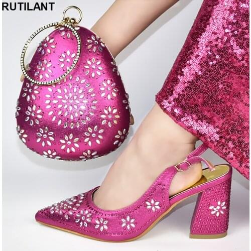 Ladies Shoes High Heels Buckle Strap Italian Shoes with Matching Bags 2019 Italian Shoe and Bag Set for Party In Women Summer