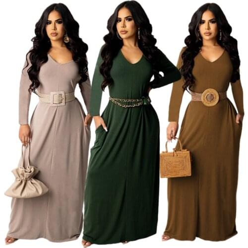 Somoshein S-2XL 2021 autumn dresses for women fashion temperament long sleeve V neck evening dress Wholesale Dropshopping