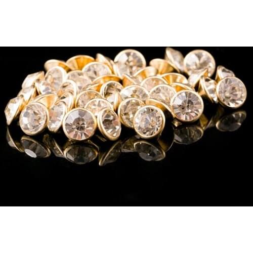 100Set/Lot Clear Crystal Rhinestone Stud Spot Rivets Spikes Gold for Bags Shoes Leather Clothes Studs Decorative DIY Supply