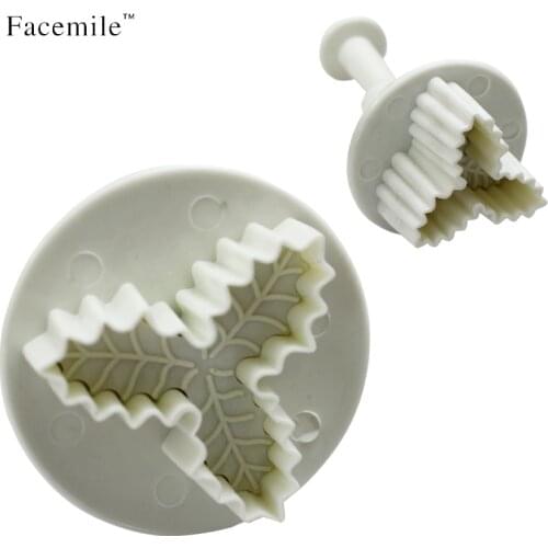 2pcs/set Three Leaf Holly plunger Cutter cake decorating fondant embossing tool Cookie Cutter 01033 Gift