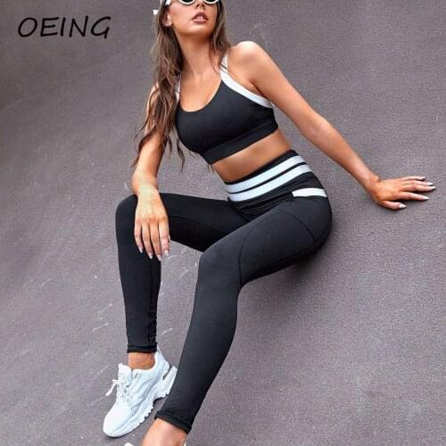 2021 Gym Set Stripe Patchwork High Waist Leggings Jogging Suits Tights Seamless Black Stretcgy Yoga Clothes