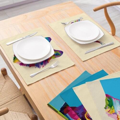 2021 new cartoon mat custom kitchen supplies Western food mat printed cotton linen insulated tableware mat