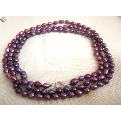 50'' 127cm Women fashion Jewelry 8x9mm deep purple colors natural pearl necklace baroque pearl beads freshwater cultured pearl